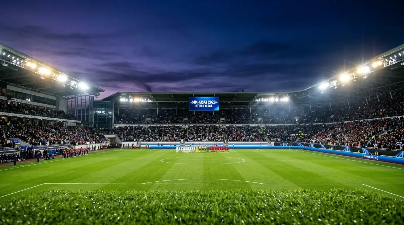 Jalkapallostadionin nurmi ja pohjoismainen tunnelma illan ottelussa
