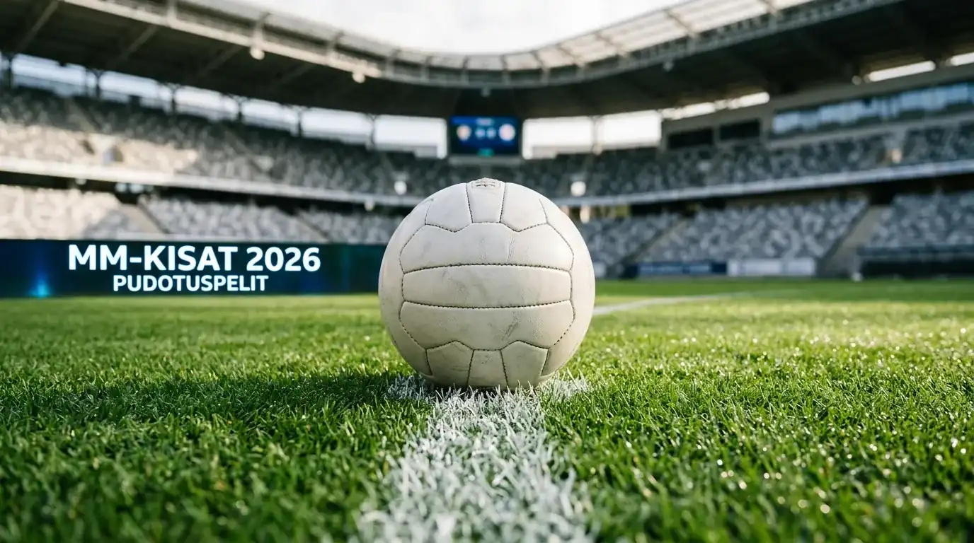 Jalkapallo keskiympyrässä stadionin nurmella ennen pudotuspeliottelua